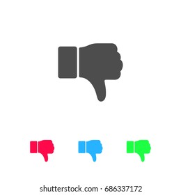 Hand thumb down, dislike icon flat. Color pictogram on white background. Vector illustration symbol and bonus icons
