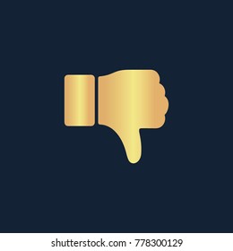 Hand thumb down, dislike icon flat. Simple gold pictogram on dark background. Vector illustration symbol
