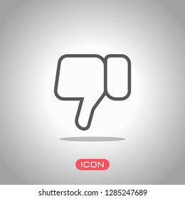 Hand with thumb down, dislike. Linear outline icon. Icon under spotlight. Gray background