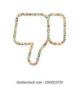 Hand with thumb down, dislike. Linear outline icon. Colored mosaic with polygons