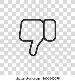Hand with thumb down, dislike. Linear outline icon. Black symbol on transparency grid