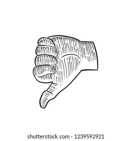 Hand thumb down hand drawing doodle hatching vintage illustration icon symbol