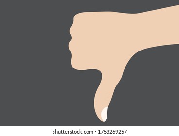 A hand with thumb down empty background