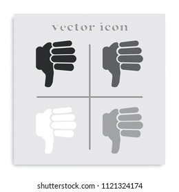 Hand with thumb down flat black and white vector icon.