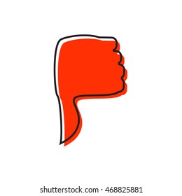 Hand with thumb down icon in flat style isolated on white background. Click and choice symbol
