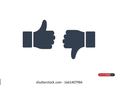 Hand Thumb Up and Hand Thumb Down Icon. Like and Dislike Symbol. Flat Vector Icon Design Template Element.
