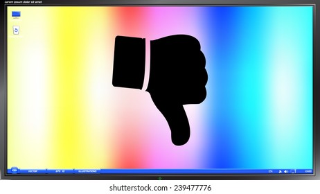 Hand with thumb down icon on the screen monitor. Made vector illustration