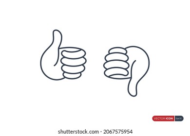 Hand Thumb Up and Hand Thumb Down Line Icon isolated on White Background. Like and Dislike Symbol. Flat Vector Icon Design Template Element.