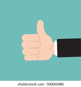 Hand with thumb up in flat design style. Vector illustration