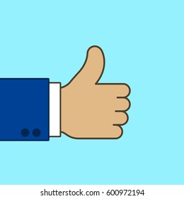 Hand with thumb up in flat design style. Vector illustration.