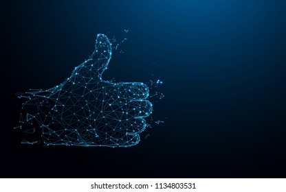 Hand Thumb Up form lines, triangles and particle style design. Illustration vector