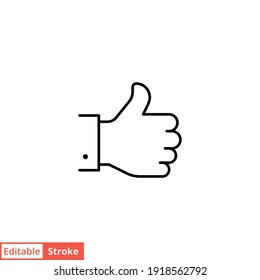 Hand thumb up gesture line icon. Testimonials, like and customer relationship management concept. Simple outline style. Vector illustration isolated on white background. Editable stroke EPS 10. 