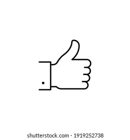 Hand thumb up gesture line icon. Testimonials, like and customer relationship management concept. Simple outline style. Vector illustration isolated on white background. EPS 10.