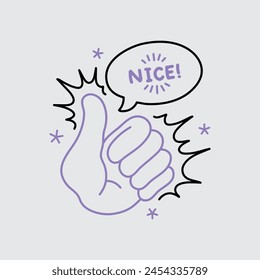 Hand thumb up gesture line icon.