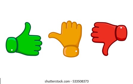 Hand with the thumb in green, yellow and red colors. Concept of voting. Vector illustration.
