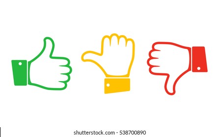 Hand with the thumb in green, yellow and red colors. Concept of voting. Vector illustration.