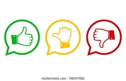 Hand with the thumb in green, yellow and red colors. Concept of voting. Vector illustration.