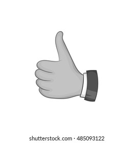 Hand with thumb up icon in black monochrome style isolated on white background. Gesture symbol vector illustration