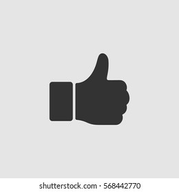 Hand Thumb Up icon flat. Black pictogram on grey background. Vector illustration symbol