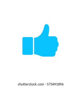 Hand Thumb Up icon flat. Blue pictogram on white background. Vector illustration symbol