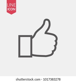 Hand Thumb Up icon flat. Illustration isolated on white background. Vector grey sign symbol