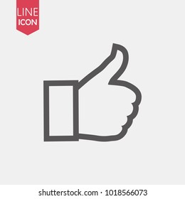 Hand Thumb Up icon flat. Illustration isolated on white background. Vector grey sign symbol