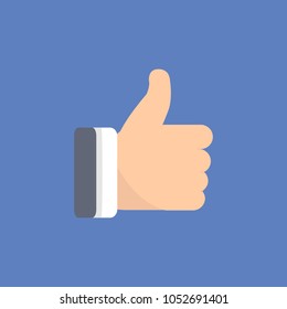 Hand Thumb Up icon flat. Illustration isolated on white background.  Vector realistic sign symbol - stock vector