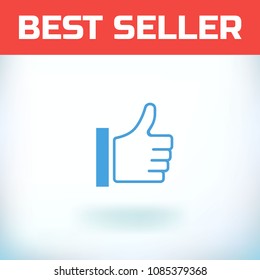 Hand Thumb Up icon flat. Illustration isolated on white background. Vector blue sign symbol
