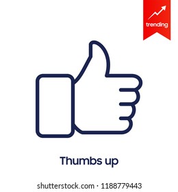 Hand Thumb Up icon flat. Illustration isolated on white background. Vector grey sign symbol