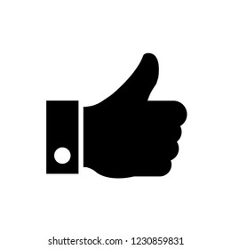 Hand Thumb Up icon flat. Illustration isolated on white background. Vector black sign symbol.