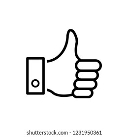Hand Thumb Up icon flat. Illustration isolated on white background. Vector black sign symbol.
