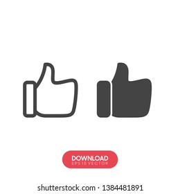 Hand Thumb Up icon flat. Illustration isolated on white background. Vector grey sign symbol - Vector