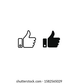Hand Thumb Up icon flat. Illustration isolated on white background. Vector black sign symbol