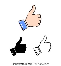 Hand Thumb Up icon flat. Illustration isolated on white background. Vector grey sign symbol