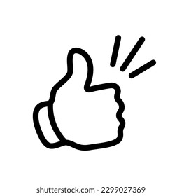 Hand Thumb Up icon flat. Illustration isolated on white background. Vector black sign symbol.