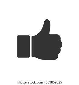 Hand Thumb Up icon flat. Illustration isolated on white background. Vector grey sign symbol