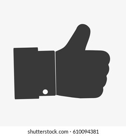Hand Thumb Up icon flat. Illustration isolated on white background. Vector grey sign symbol.