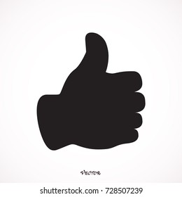 Hand Thumb Up icon flat. Illustration isolated on white background. Vector grey sign symbol