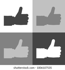 Hand Thumb Up icon flat. Set vector icon on white-grey-black color 