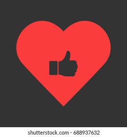 Hand Thumb Up icon flat. Simple pictogram on heart background. Vector illustration symbol
