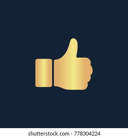 Hand Thumb Up icon flat. Simple gold pictogram on dark background. Vector illustration symbol