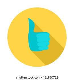 Hand with thumb up icon in flat style with long shadow. Gesture symbol