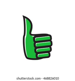 Hand with thumb up icon in flat style isolated on white background. Click and choice symbol