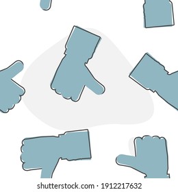 Hand Thumb Up icon flat. Vector illustration thumb up cartoon style on seamless pattern on a white background.