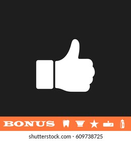 Hand Thumb Up icon flat. White pictogram on black background. Vector illustration symbol and bonus button tooth, vase, star, mirror, bottle