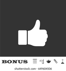 Hand Thumb Up icon flat. White pictogram on black background. Vector illustration symbol and bonus icons