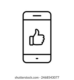 Hand thumb up icon on phone screen. Like on cellphone display
