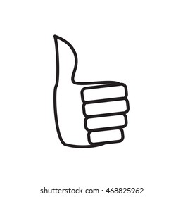 Hand with thumb up icon in outline style isolated on white background. Click and choice symbol