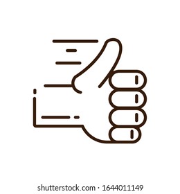 hand with thumb up icon over white background, line style, vector illustration design
