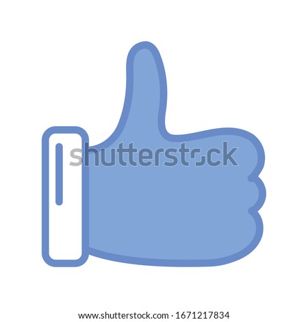 hand with thumb up icon over white background, blue outline style, vector illustration